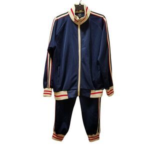 Dioxoib Track Suit Men’s Large Navy Blue Sweatsuit Stretch Jacket Jogger Pants